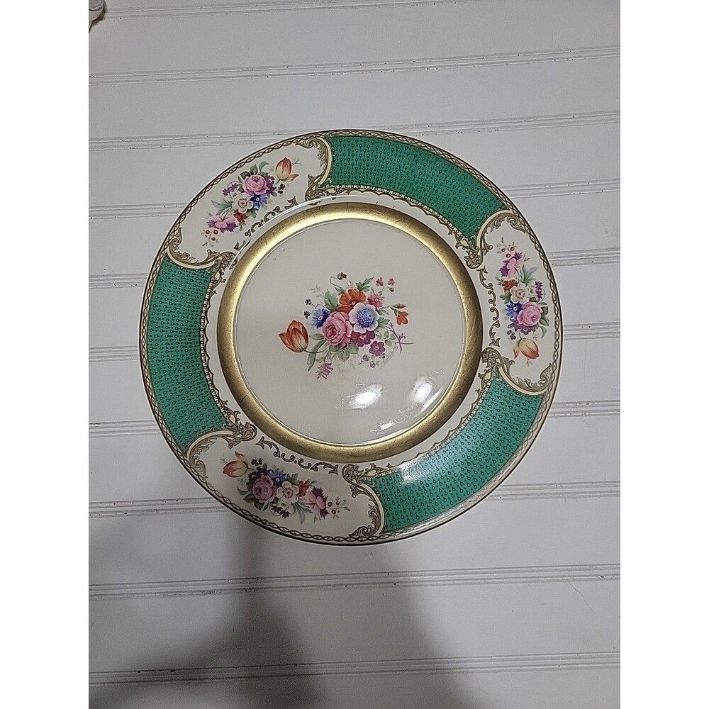 Staffordshire MYOTTS "The Bouquet" Dinner plate  10.5" Vtg Green Pink Roses